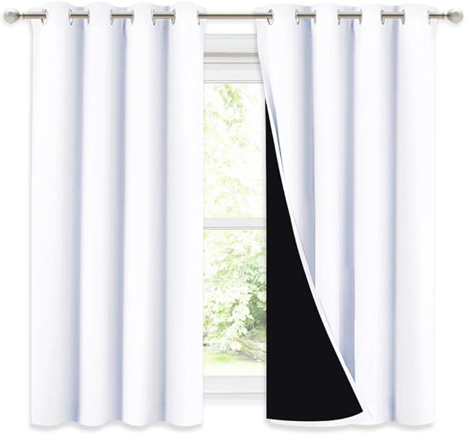 NICETOWN 100% Blackout Curtains 54 inches Long, Double-Deck Completely Blackout Window Treatment Thermal Insulated Lined Drapes for Small Window (White, 1 Pair, 52 inches Width Each Panel) by NICETOWN