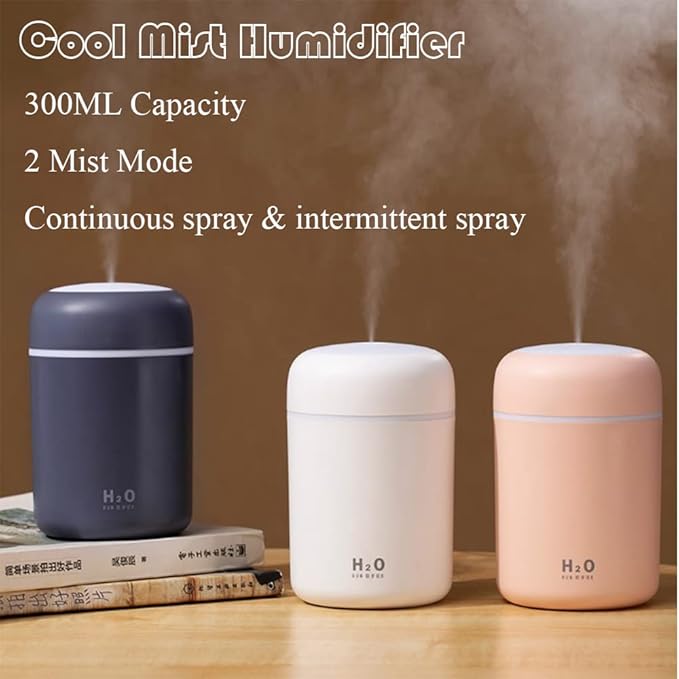 Portable Mini Humidifier, 300ml with Colorful LED Night Light, USB Personal Desktop Humidifier for Car Office Home Travel, Auto Shut-Off, 2 Mist Modes, Super Quiet(grey) - Image 4