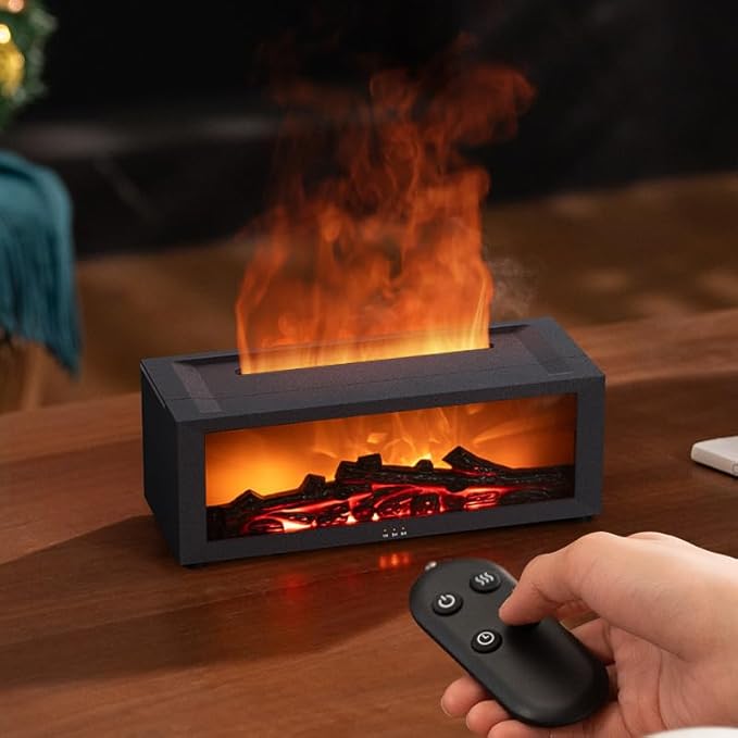 Essential Oil Diffuser, Fireplace Flame Oil Diffuser - Aromatherapy Aroma Humidifier, Upgrade 7 Flame Colors Noiseless 150ml Remote Control - Perfect for Bedroom Home Office (Fireplace White) - Image 6