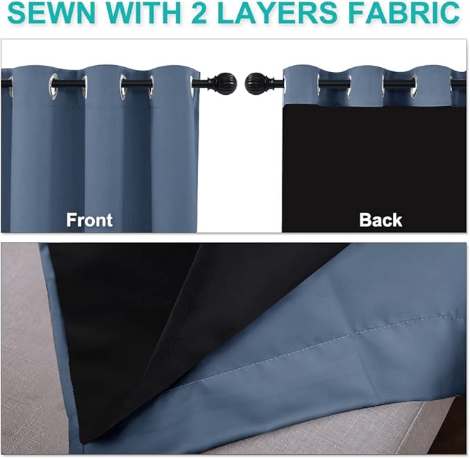NICETOWN 100% Blackout Curtain with Black Liner, Thermal Insulated 2-Layer Lined Drape, Room Warming Small Window Drapery for Dining Room (Stone Blue, 1 Panel, 52 inches W by 54 inches L) - Image 5