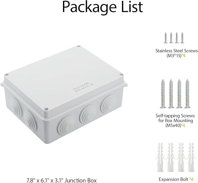 LeMotech ABS Plastic Dustproof Waterproof IP65 Junction Box Universal Electrical Project Enclosure White 7.8 x 6.1 x 3.1 inch (200 x 155 x 80 mm) - Image 9