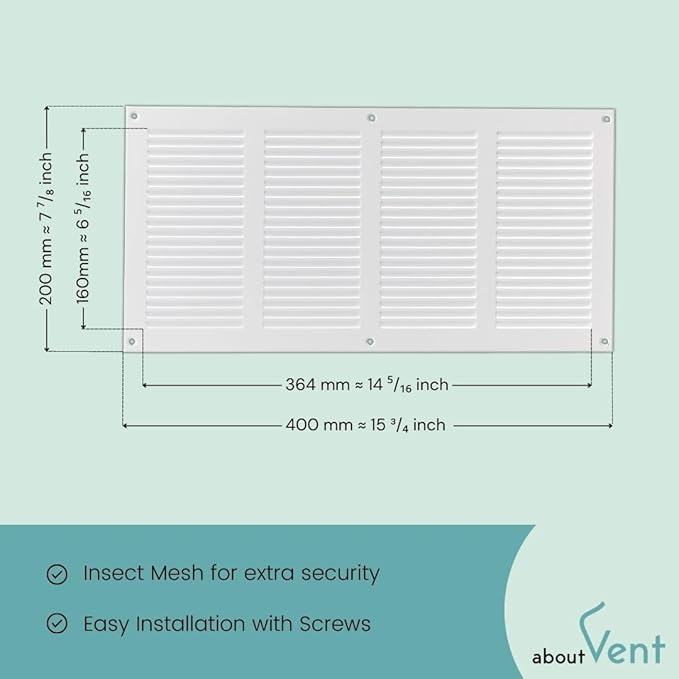 14x6 inch (Duct Opening) Vent Cover - White Ventilation Covers for Wall and Ceiling - Metal Return Grille - HVAC AC Air Vents Register for Indoor and Outdoor Use with Mesh - Image 5
