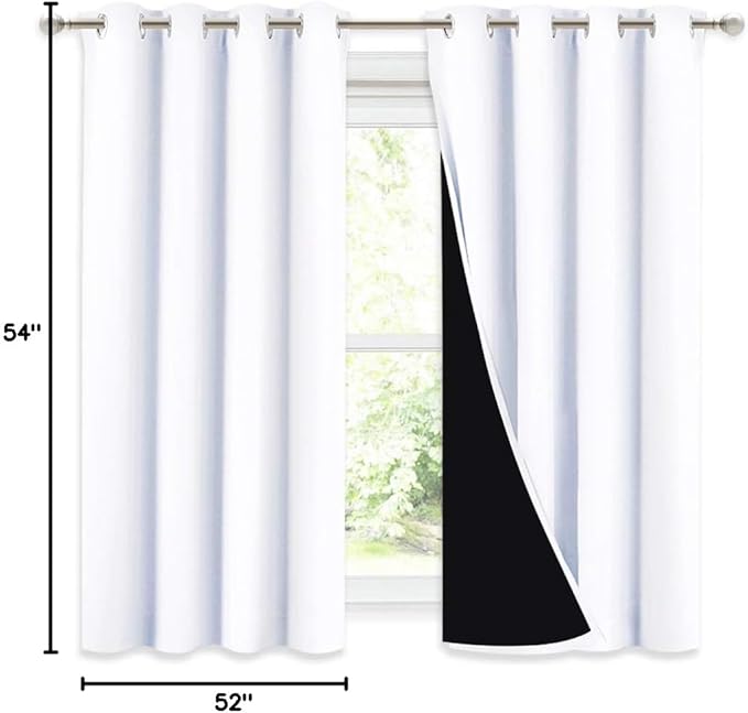 NICETOWN 100% Blackout Curtains 54 inches Long, Double-Deck Completely Blackout Window Treatment Thermal Insulated Lined Drapes for Small Window (White, 1 Pair, 52 inches Width Each Panel) - Image 10