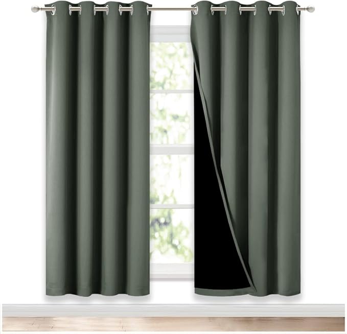 NICETOWN 100% Blackout Window Curtain Panels, Full Light Blocking Drapes with Black Liner for Nursery, 72-inch Drop Thermal Insulated Draperies (Dark Mallard, 2 Pieces, 52-inch Wide Per Panel) by NICETOWN