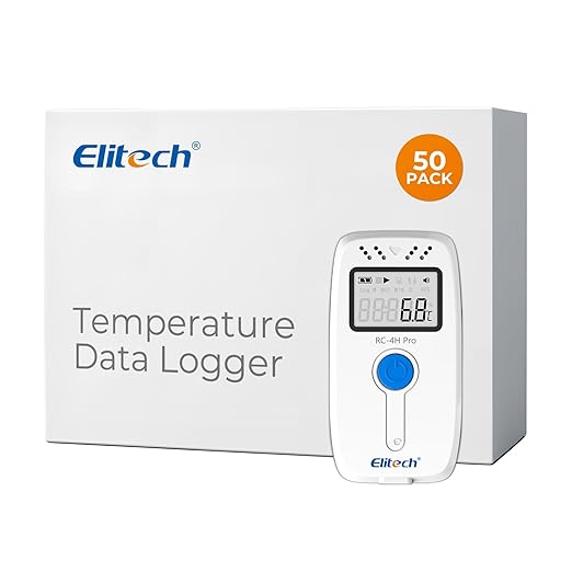 Elitech Digital Temperature Humidity Data Logger Medical Refrigerator Thermometer Vaccine Fridge Temperature Monitor, RC-4HC, 50 Pack by Elitech
