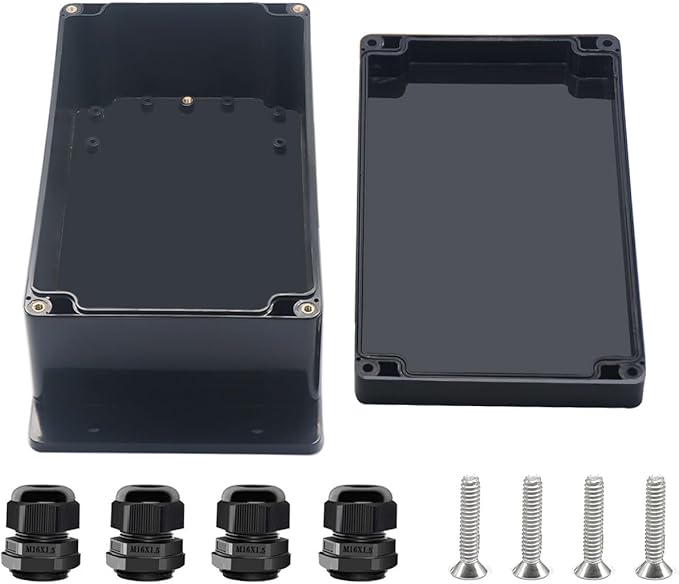 Project Box ABS Black Electrical Boxes IP67 Outdoor Waterproof Junction Box Electronic with Mounting Ears Includes Cable Glands for DIY Project 7.9 x 4.7 x 3 inch (200x120x75mm) by Otdorpatio