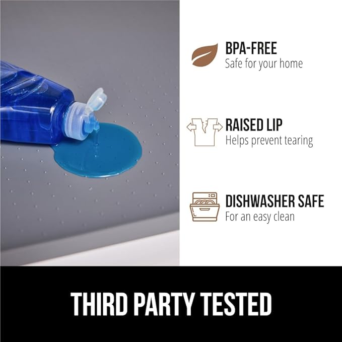 GORILLA GRIP Waterproof Silicone Under Sink Mat with Raised Lip for Kitchen and Bathroom, Cabinet Shelf Liner Stay in Place Mats Dishwasher Safe Drawer Liner, Organizer Tray, 19 x 34 in, Gray - Image 4
