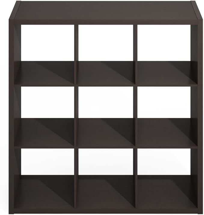 Furinno Simple Cube Storage Organizer, 9-Cube Display Shelf, Open Back Shelving Unit, Storage Shelves, Extra Thick Frame, for Organization and Storage, Living Room, Home Office, Dark Oak - Image 4