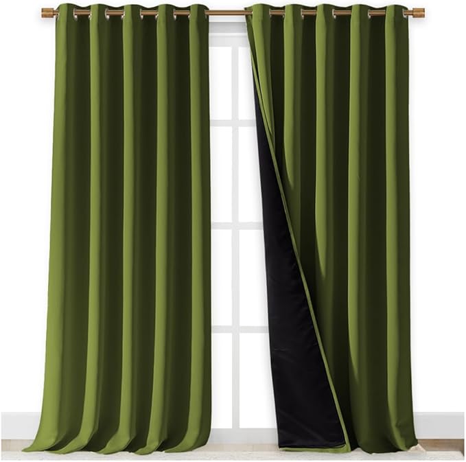 NICETOWN Full Shading Curtains for Windows, Olive Green, Pack of 2, 70 inches W x 95 inches L, Super Heavy-Duty Black Lined Blackout Curtains for Bedroom, Privacy Assured Window Treatment - Image 2