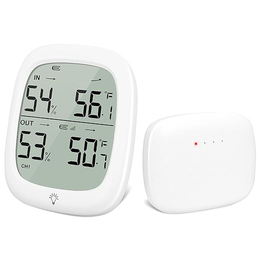 Indoor Outdoor Thermometer Wireless, Outside Digital Thermometer Humidity with IP66 Waterproof Sensor, LCD Backlight, Max/Min Trend, Wireless Humidity Gauge for Home Room Greenhouse,Patio by RUIKORING