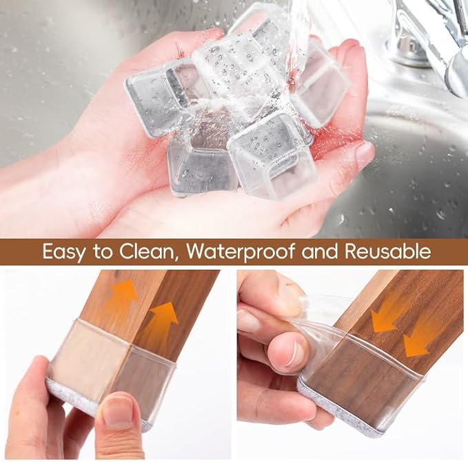 16Pcs Square Chair Leg Floor Protectors with Thickened Felt Pads Silicone Chair Leg Covers Caps to Protect Hardwood Tile Floors Furniture Feet Reduce Noise (Clear L Fit 1.14"-1.42") - Image 7