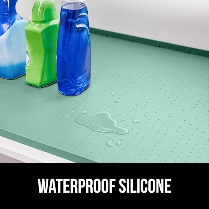 GORILLA GRIP Waterproof Silicone Under Sink Mat with Raised Lip for Kitchen and Bathroom, 31 x 22 in, Cabinet Shelf Liner Stay in Place Mats Dishwasher Safe Drawer Liner, Organizer Tray, Mint - Image 3