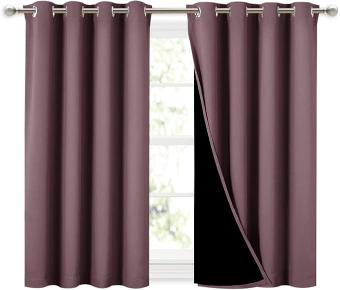 NICETOWN Dry Rose 100% Blackout Curtains 45 inches Long, 2 Thick Layers Completely Blackout Window Treatment Thermal Insulated Lined Drapes for Small Window (1 Pair, 52 inches Width Each Panel) by NICETOWN