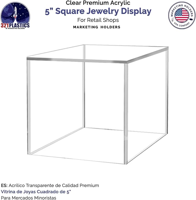 5" Clear Acrylic Display Box with One Open Side No Lid Versatile Square Retail Product Riser or Merchandise Storage Bin No Assembly Required Re by Marketing Holders - Image 5
