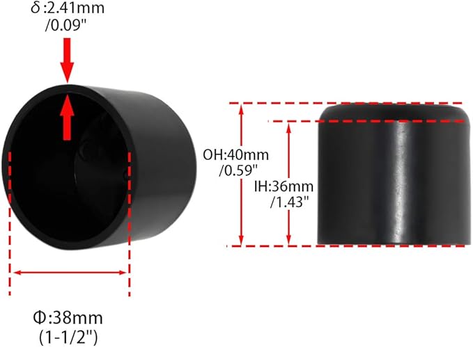 Flyshop 1-1/2", 38 mm, Patio Round Chair Leg Caps, Furniture Table Feet Covers Floor Protectors, Flexible Anti-Scratch PVC Legs Tips, 8 Pack, Black - Image 2