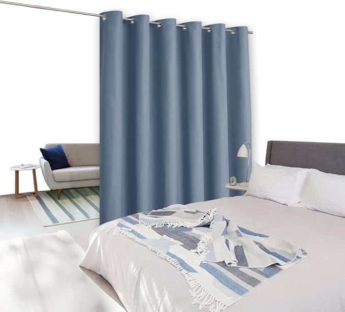 NICETOWN Room Divider Curtain Screen Partition, Vertical Blind for Sling Door, Blackout Window Curtain, Privacy Blind for Patio, Extra Wide Drape (Stone Blue, Single Panel, 10ft Wide x 9ft Long) - Image 2