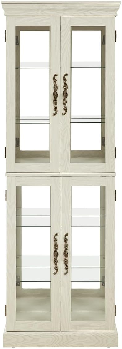 Lighted Glass Curio Cabinet with Lights & Adjustable Shelves,White Corner Curio Display Cabinet with Wood Frame (Free Standing,Light Bulb Include) - Image 5