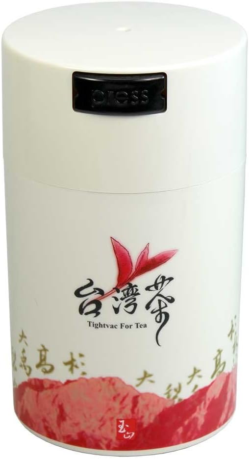 Teavac 6-Ounce Vacuum Sealed Tea Storage Container, White Cap and Body/Red Tea Sign by Tightpac+America+Inc.