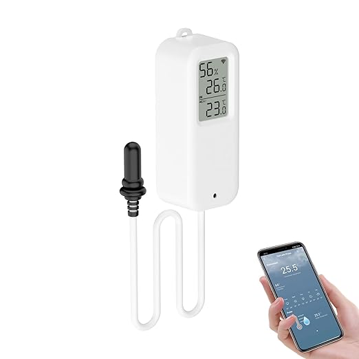 Aquarium Thermometer, Smart Fish Tank Thermometer App Monitor, Free Data Export ℉/℃, WiFi Hygrometer for Babyroom, Greenhouse, Fish Tank, Refrigerator, White 1 Pack with Screen by Chatthen