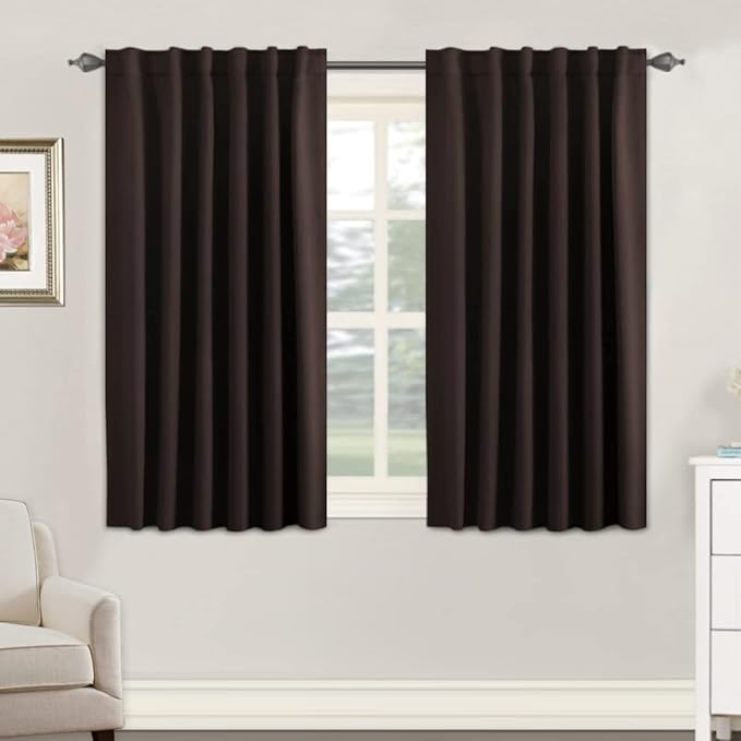 H.VERSAILTEX Blackout Curtains Thermal Insulated Window Treatment Panels Room Darkening Blackout Drapes for Living Room Back Tab/Rod Pocket Bedroom Draperies, 52 x 45 Inch, Chocolate Brown, 2 Panels by HVERSAILTEX