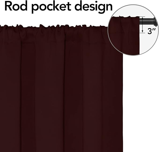 Easy-Going Rod Pocket Blackout Curtains for Bedroom, Room Darkening Window Curtains for Living Room, Thermal Insulated Noise Reduction Solid Window Drapes, 2 Panels(52x84 in, Wine) - Image 2