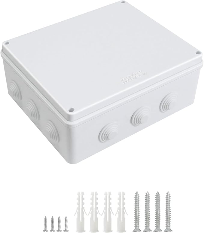 LeMotech ABS Plastic Dustproof Waterproof IP65 Junction Box Universal Electrical Project Enclosure White 11.8 x 9.8 x 4.7 inch (300 x 250 x 120 mm) by LeMotech