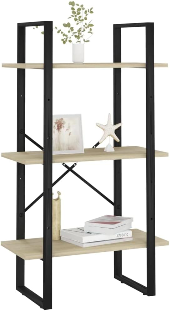 Industrial 4-Tier Storage Shelf 41.3" H Sonoma Oak Engineered Wood & Matte Black Metal Small Bookcase for Living Room Bedroom Office - Image 5