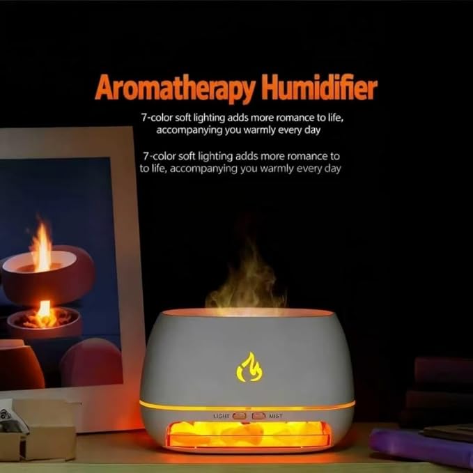 Multi-Colour Flame Humidifier Aromatherapy Diffuser, 7-Colour Flame Humidifier with Realistic Flame Effect, Suitable for Meditation, Yoga, Study, Bathroom and Spa Enthusiasts (White) - Image 3