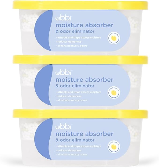 Ubbi Moisture Absorber and Odor Eliminator Tub, Attracts and Traps Excess Moisture, Reduce Dampness, Lemon Scented, 3 Pack by Ubbi