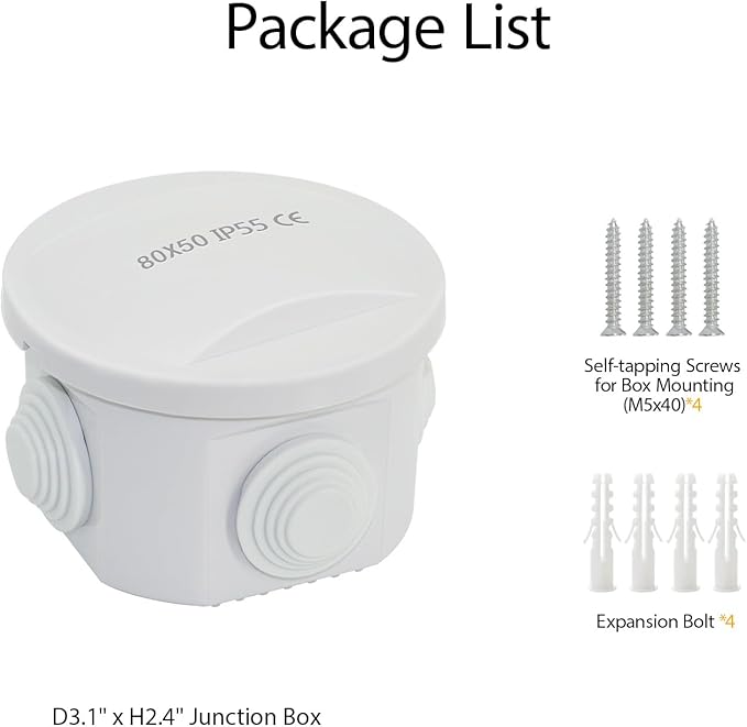 LeMotech Junction Box, ABS Plastic IP55 Water Resistant and Dustproof, Universal Electrical Enclosure, Outdoor and Indoor Project Box D3.1 x H2.4 inch (D80 x H60 mm) - Image 9