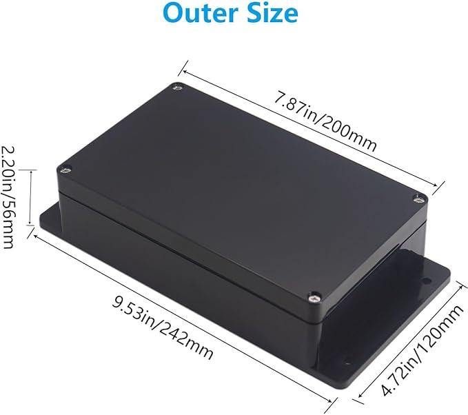 Outdoor Waterproof Junction Box IP67 Project Box ABS Black Electrical Boxes Electronic Enclsoure with Mounting Ear for DIY Project 7.9 x 4.7 x 2.2 inch (200x120x56mm) - Image 2