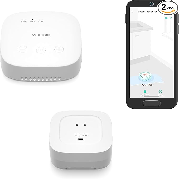 YoLink Smart Home Starter Kit: SpeakerHub & Water Leak Sensor 4 with 105dB Audio Alarm 1-Pack, SMS/Text, Email & Push Notifications, Freeze Warning, LoRa Up to 1/4 Mile Open-Air Range, w/Alexa, IFTTT by YoLink