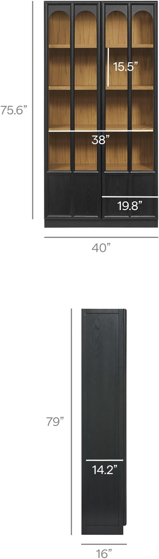 Modway Anwen 79" Wood Display Cabinet with Glass Doors in Black Oak – Modern China Cabinet with Arched Door Detail – Large Curio Cabinet for Collectibles - Image 3
