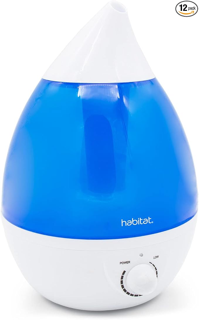 Habitat Cool Mist Ultrasonic Humidifier with Large 2.5L Tank, Whisper Quiet Humidifier with LED Light for Bedroom, 24 Hours of Continuous Mist, Blue (Pack of 12) by Unknown
