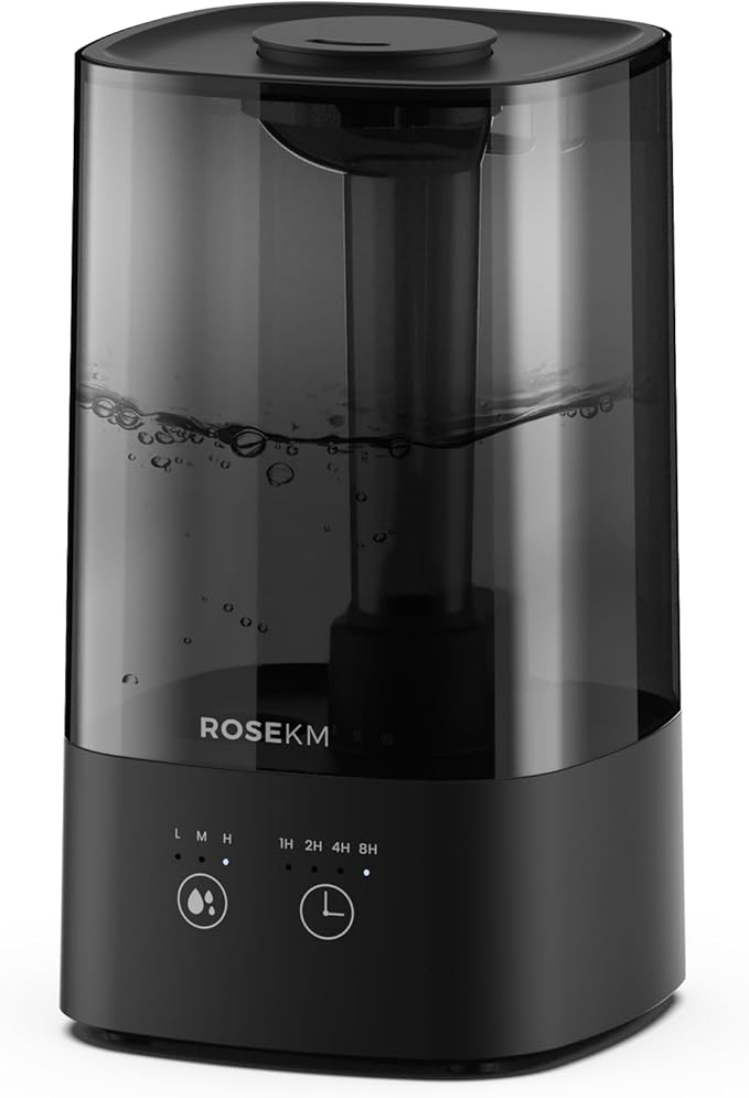 4.5L Humidifiers for Bedroom, Humidifiers for Home Large Room, Cool Mist Humidfiers for Baby and Plant with Timer, Adjustable Mist Level, 360° Nozzle, Auto Shut-Off, Black by ROSEKM