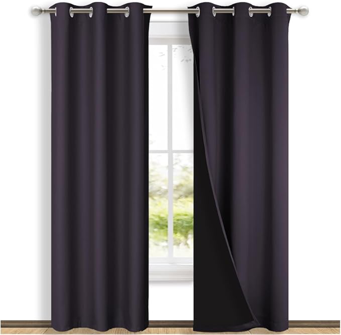 NICETOWN Full Shade Curtain Panels, 37" Wide x 80" Long, Greyish Purple, Pair of Thermal Insulated & Energy Efficiency Blackout Drapes for Living Room, Lined Silky Performance Window Dressing by NICETOWN