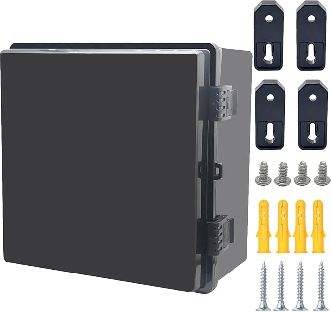 Junction Box, Hinged Black Cover IP67 Waterproof ABS Project Box with Mounting Plate Electrical Box Enclosure with Wall Bracket 11.8 x 11.8 x 6.7inch(300x300x170mm) by Otdorpatio