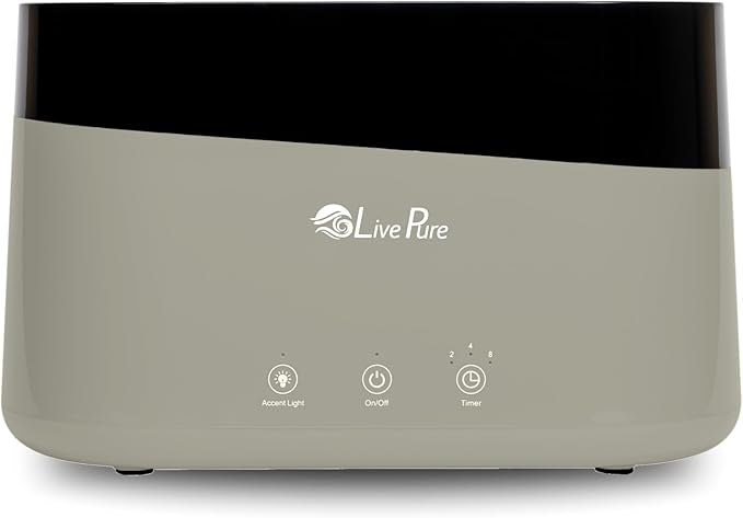 LivePure LP300HUM Aqua Flame Cool Mist Humidifier – Small Ultrasonic Plant Humidifier Indoor with Essential Oil Diffuser – Dorm Essentials, Apartment, Desks & Home Office Taupe - 0.20 Gal/ .75L by LivePure
