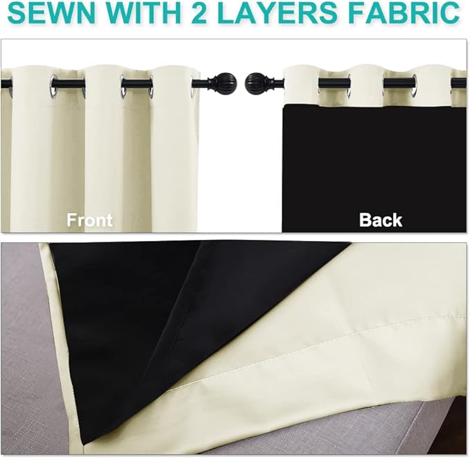NICETOWN Thermal Insulated 100% Blackout Curtains, Noise Reducing Performance Slider Curtain Panel with Black Lining, Full Light Blocking Patio Door Drapery (Beige, 1 PC, 100-inch x 84-inch) - Image 6