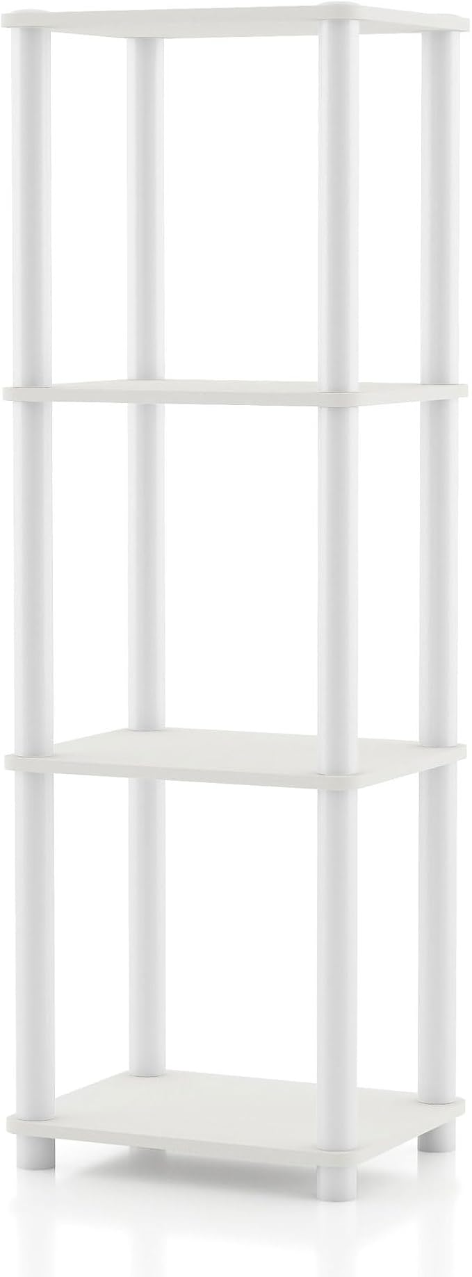 Homes: Inside + Out Apexa Modern 4-Tier Narrow Shelving Units, Collectibles Display Shelves, Easy Assembly Standing Shelf, Home Storage Organizer for Living Room, Bedroom, Office, White by HOMESInsideOut