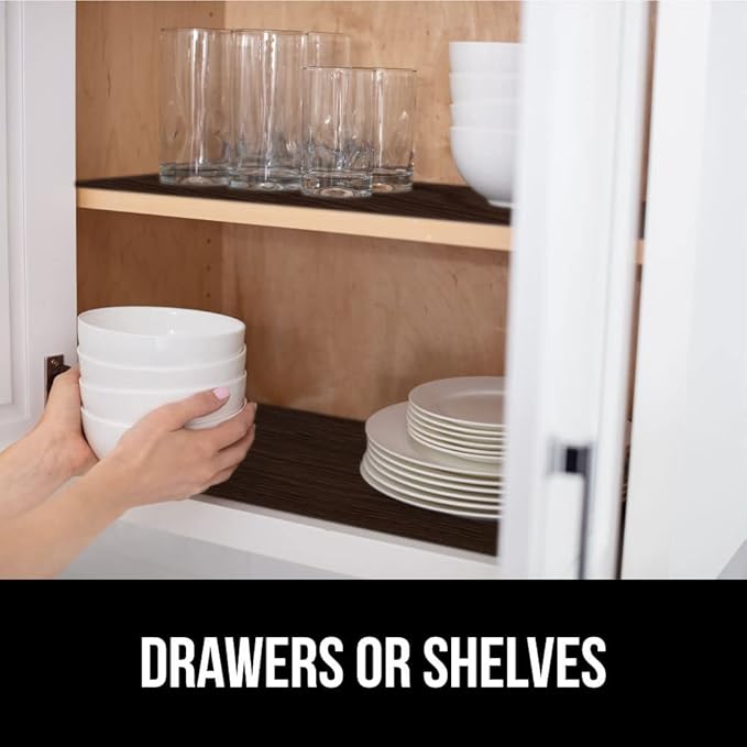 GORILLA GRIP DripGuard Shelf Liner, Non-Adhesive Drawer and Kitchen Cabinet Protector, Strong Grip Slip Resistant Underside, Smooth Surface Liners for Cabinets, Bathrooms, Closets, 17.5x120 Inch, Wood - Image 7