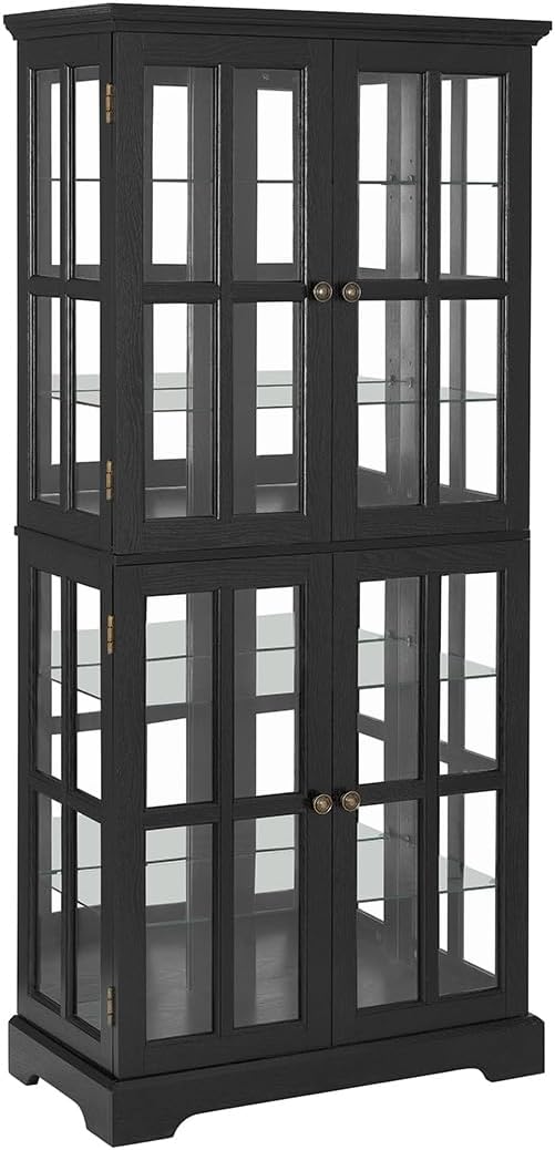Lighted Glass Curio Cabinet with Lights & Adjustable Shelves,Curio Display Cabinet with Wood Frame & Glass Door,Corner Antique Display Case for Kitchen,Living Room,Office by Unknown