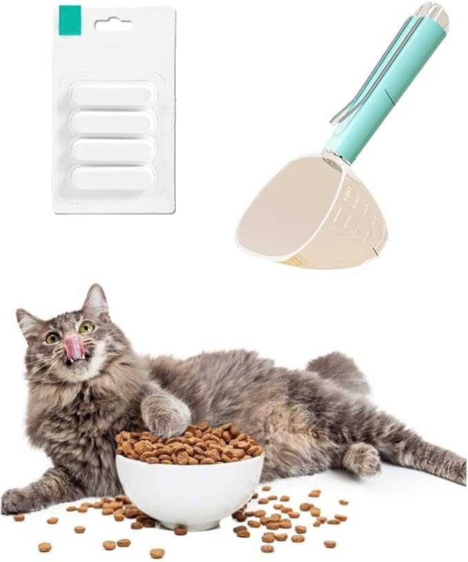 Pet Food Moisture Absorber – Reusable Diatomite Drying Blocks for Cats and Dogs, Keep Kibble Fresh and Dry (Green - transparent graduated spoon + 4 drying strips) by Unknown