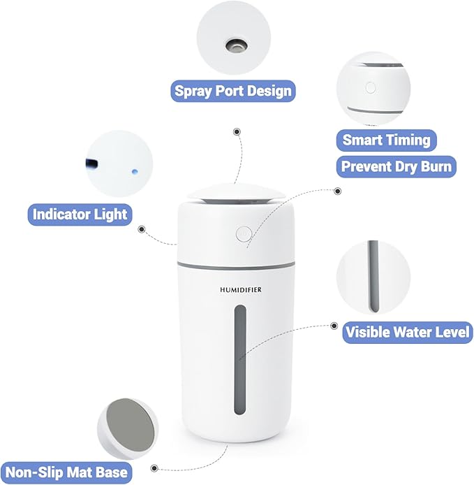 Personal Ultrasonic Cool Mist Humidifier for Car Bedroom Office, Portable Rechargeable Travel Humidifier for Car & Desk, with 7 Color Lights, Battery Powered - Image 3