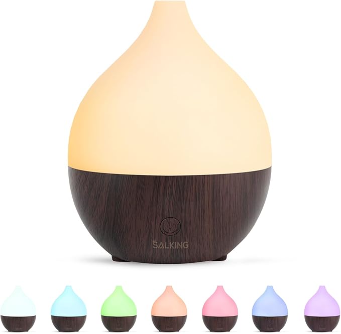 SALKING Essential Oil Diffuser, 100ml Small Aromatherapy Diffuser for Essential Oils, Auto Shut-Off Ultrasonic Diffusers, Cool Mist Humidifier with Warm White Lights, for Office Home (Dark) by SALKING