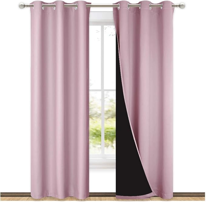 NICETOWN Baby Pink Full Shade Curtain Panels, Pair of Thermal Insulated & Energy Efficiency Blackout Drapes for Living Room Windows, Lined Silky Performance Window Dressing (37" Wide x 84" Long, Gray) by NICETOWN