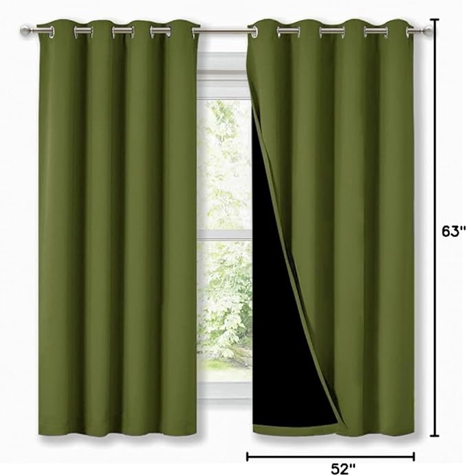 NICETOWN 100% Blackout Curtain Panels, Thermal Insulated Black Liner Curtains for Nursery Room, Noise Reducing and Cold Blocking Drapes for Windows (2 PCs, Olive Green, 52-inch Wide by 63-inch Long) - Image 9