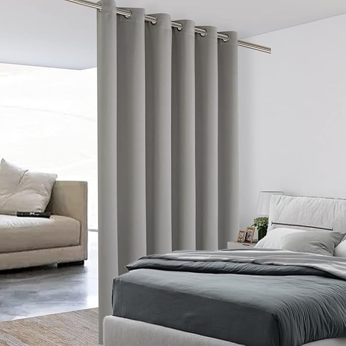 BONZER Room Divider Curtain Total Privacy Wall Wide Grommet Room Darkening Curtains for Patio Sliding Glass Door, 108L x 70W Inch (9L x 5.8W ft), 1 Panel, Silver by Bonzer
