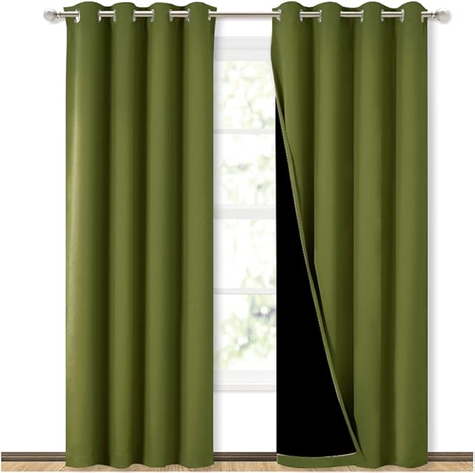 NICETOWN 100% Blackout Curtain Set, Thermal Insulated & Energy Efficiency Window Draperies for Guest Room, Full Shading Panels for Shift Worker and Light Sleepers, Olive Green, 52W x 84L, 2 PCs by NICETOWN