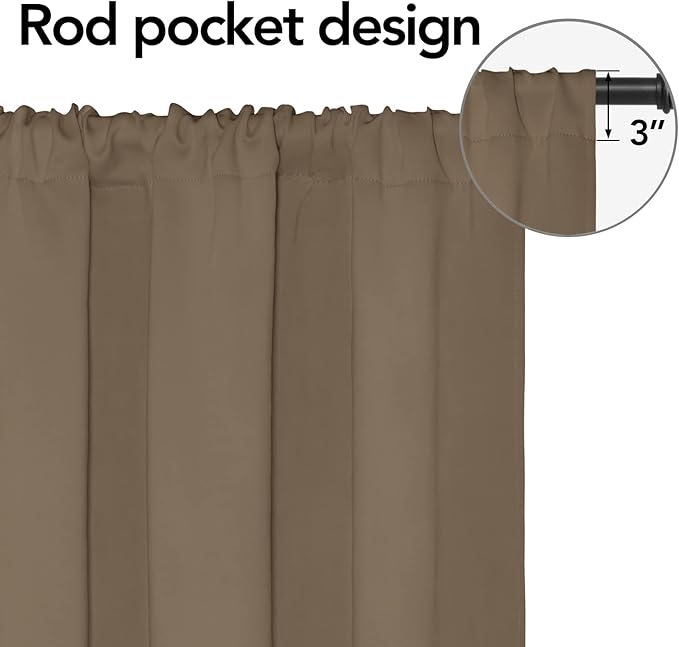 Easy-Going Rod Pocket Blackout Curtains for Bedroom, Room Darkening Window Curtains for Living Room, Thermal Insulated Noise Reduction Solid Window Drapes, 2 Panels(42x54 in, Camel) - Image 2